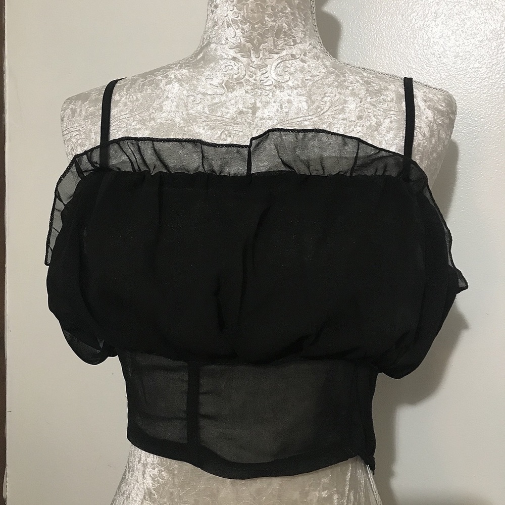 Sheer Black Ruffle Crop Top - Picture 1 of 8
